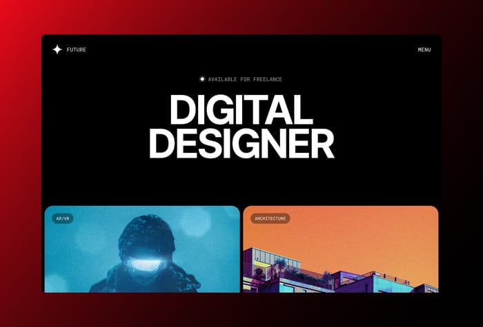 Future — Cyberpunk Portfolio Template - Step into the future with Future Folio, a Cyberpunk-themed Portfolio Template built exclusively for Framer. Its sleek and minimal design is perfect for Artists, Designers, and Photographers looking to showcase their work in style and make a lasting impression.