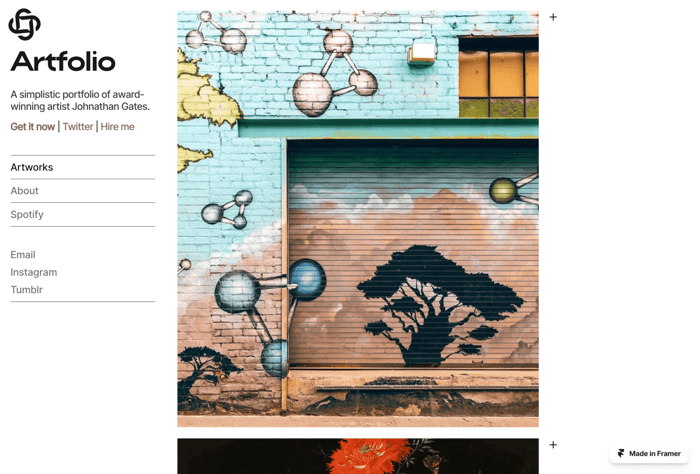 Artfolio — Art portfolio for Framer - Artfolio is a Framer template for artists of all kinds to showcase their best artwork. Simple and clean design. CMS support. 100% no-code.