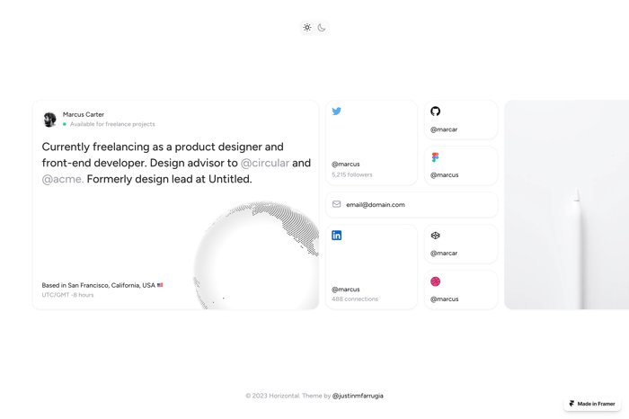 Horizontal — Portfolio Template - Horizontal is a minimal portfolio template with a bento-like horizontal layout.