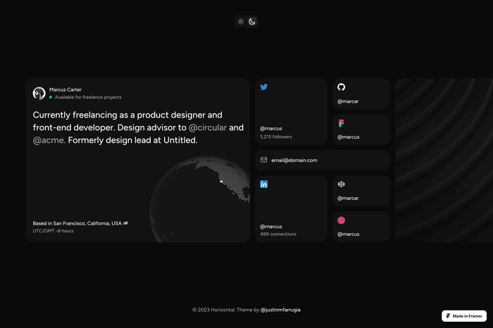 Horizontal — Portfolio Template - Horizontal is a minimal portfolio template with a bento-like horizontal layout.