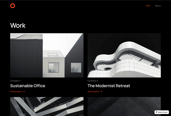Depth — Minimal Portfolio - A minimalistic and visually striking portfolio template built for Framer. With its deep, dark color palette and impactful typography, this template will elevate your portfolio and make a lasting impression on visitors. The simple layout focuses on showcasing your work, allowing it to take center stage.