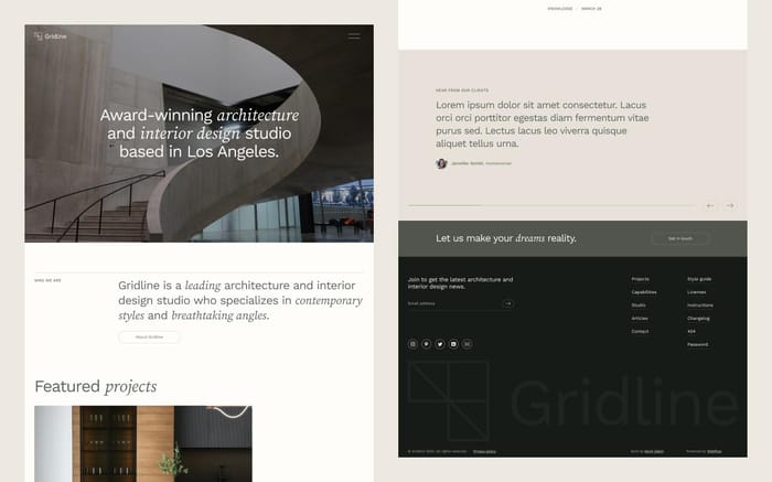 Gridline - Architecture Website Template - Gridline is a modern and clean CMS template for architecture and interior design studios. With 9 unique page templates, 5 CMS collections, advanced animations and parallax scrolling, this template has everything you need to get your business online.