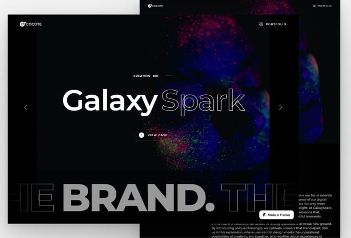 Cocote — Minimal Portfolio Website - Unleash Cocote, a Framer template with a sleek interactive slider portfolio on the Home page. Elevate your website with captivating design, seamless navigation, and a lasting impression in just a swipe or click. Your portfolio, redefined.