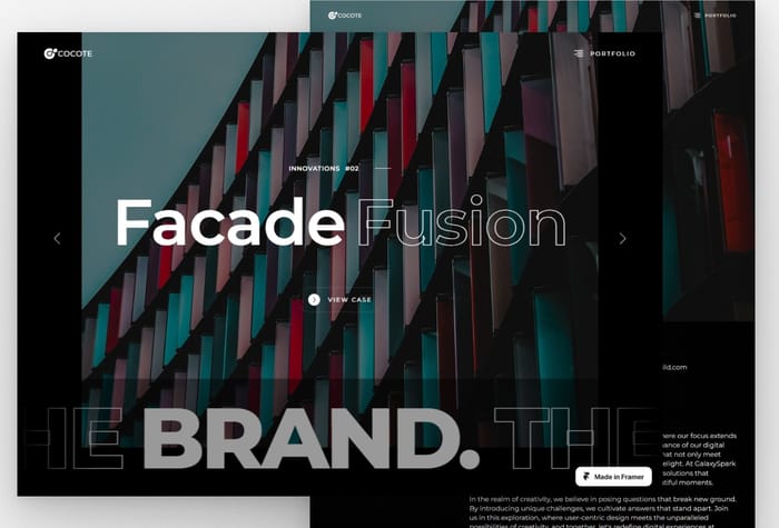 Cocote — Minimal Portfolio Website - Unleash Cocote, a Framer template with a sleek interactive slider portfolio on the Home page. Elevate your website with captivating design, seamless navigation, and a lasting impression in just a swipe or click. Your portfolio, redefined.
