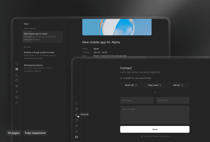 Ultra — Portfolio Template - Ultra is a meticulously crafted portfolio template for Framer designed for creatives. It features a minimalist sleek visual language, keyboard shortcuts and a unique way to view CMS content pages. This template is best suited for designers, developers, marketers and other creative professionals looking to share their work.