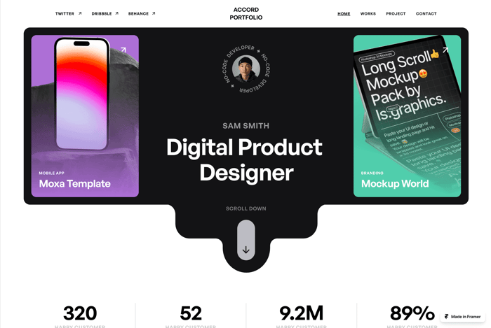 Accord — Modern Portfolio Template - Accord is a sleek and modern portfolio template designed specifically for Framer &amp; Figma. This template features a unique but clean and minimalist layout with ample white space that allows your work to take center stage.