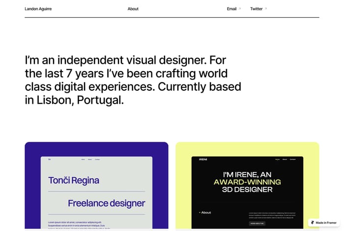 Minimal Design Portfolio - Show off your work with this clean and minimal Framer template. Perfect for designers, freelancers, and creatives. Launch a new portfolio, fast. It's accessible, fast, SEO-optimised — and looks great on any device.