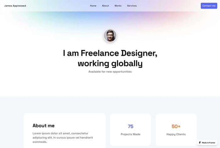Designfolio — Portfolio template - Beautifully designed portfolio template with two layout variations. Showcase your work or use the Link Base variant as a hub for all the links to your projects, articles &amp; more.