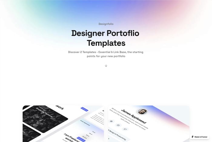 Designfolio — Portfolio template - Beautifully designed portfolio template with two layout variations. Showcase your work or use the Link Base variant as a hub for all the links to your projects, articles &amp; more.