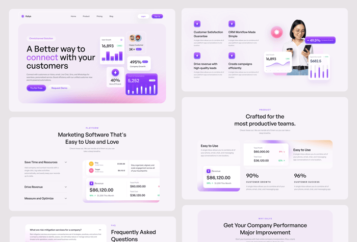 Kalys —  Ultimate SaaS Websites - Introducing Kalys, the ultimate Framer template for SaaS websites. Crafted with precision, it features 8 essential pages Including A Home, About Us, Product, Pricing, Blog, Contact, Login, and Signup.