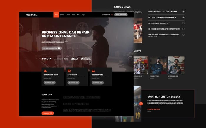 Mechanic 128 - Cars Website Template - Mechanic 128 is a Professional Webflow Template for cars, automotive and mechanics services.