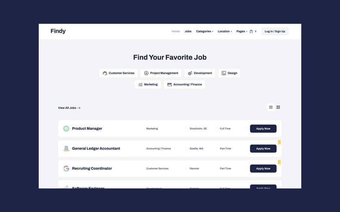 Findy - Job Portal Website Template - Findy is a powerful, responsive, and high-performance job board Webflow template with awesome features for a job platform.