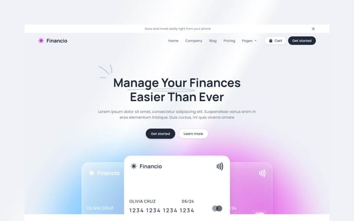 Financio - Finance Website Template - Financio is a premium Webflow template created for banks, fintech startups, credit card companies, and other financial businesses. The template is easy to use and fully responsive.