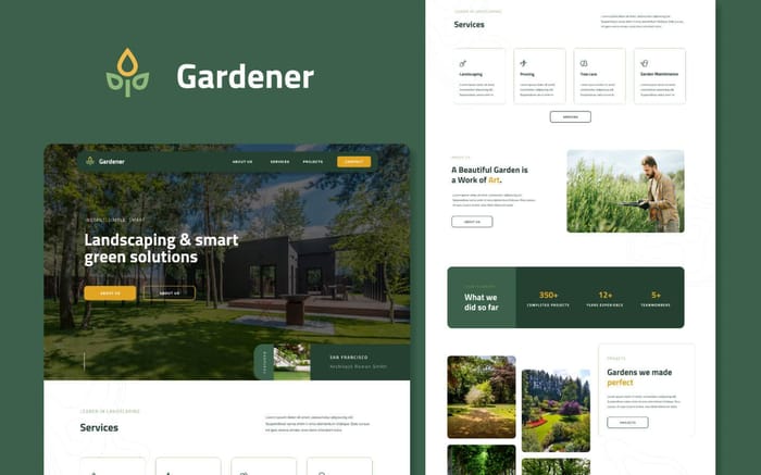 Gardener - Agriculture Website Template - The Gardener template serves as the base for all of your landscaping and gardening projects. A simple, appealing, and effective way of showcasing your work with clients.