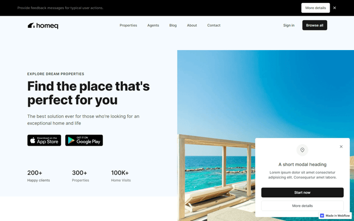 Homeq - Real Estate Website Template - Homeq is a powerful multi-property real estate listing template that easily adapts to other business fields as well (finance, law, architecture).