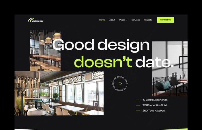 Achernar - Architecture Website Template - Achernar Webflow template with a dark layout, velvety animations, neat typography, and trending design will make you stand out amongst your competitors. Appropriate for any Architectural Firms, Interior Design Studios, Agencies, or Startups.