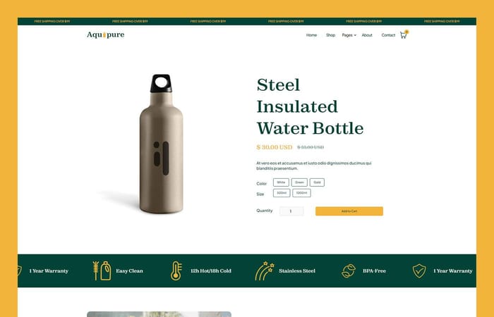 Aquapure - Homeware Website Template - Elegant online store webflow template with an extensive collection of refined, modern websites and multiple practical shop features. Exclusively built for single product, shop, store, and Ecommerce websites.