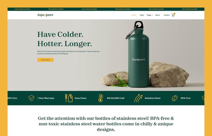 Aquapure - Homeware Website Template - Elegant online store webflow template with an extensive collection of refined, modern websites and multiple practical shop features. Exclusively built for single product, shop, store, and Ecommerce websites.