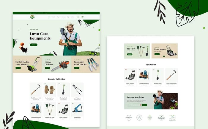 GreenShine - Agriculture Website Template - GreenShine - Lawn Care Tools &amp; Equipment Website Template is a modern and elegant eCommerce template for your lawn care tools and equipment business. This Lawn Care Tools Webflow Template is fully responsive and easy to customize to fit your needs.