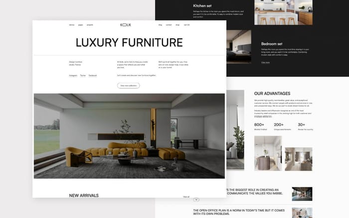 Kolik 128 - Furniture Website Template - Kolik 128 is a Webflow Template for furniture, interior, fashion, modern, clean, e-commerce, shop, interior design, home decor, store, design, portfolio, online store.