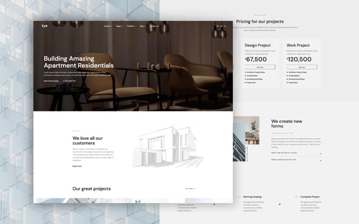 Tya 128 - Architecture Website Template - Tya 128 is a Webflow Template for architecture, construction, building, corporate, business, creative, interior, industry, modern, architect, contractor, agency, company, real estate, house, builder, decor, engineering, and multipurpose.