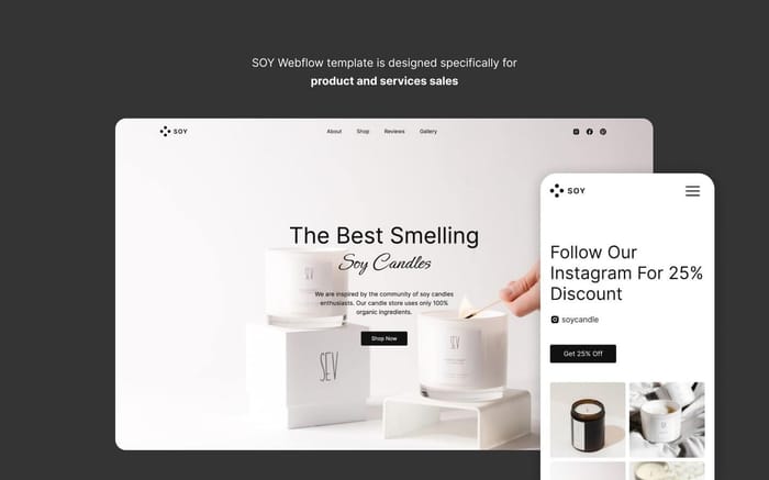 Soy - Small Business Website Template - SOY is a perfect landing page template for creators looking to launch a sales website. Adjust this template to fit your brand in a few clicks. Build an effective landing to drive traffic to your product or service.