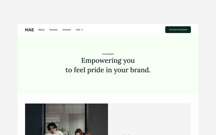 Mae - Startup Website Template - Mae is a modern solution for companies looking to launch a simple but effective website. Every design element was meticulously crafted to ensure a minimal and fresh aesthetic that easily molds to fit your brand's needs.