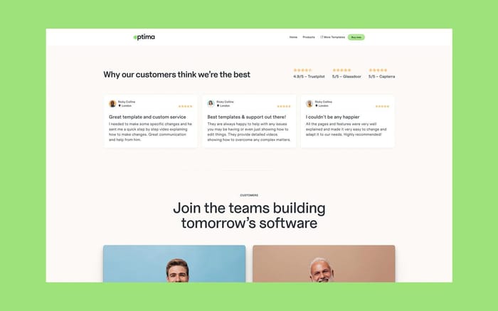 Optima - Startup Website Template - Launch your site in style with Spring, a modern collection of crafted pages and modular components. A fresh and functional look with catchy images and background elements, suited to startups of all types.