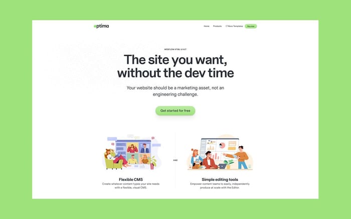 Optima - Startup Website Template - Launch your site in style with Spring, a modern collection of crafted pages and modular components. A fresh and functional look with catchy images and background elements, suited to startups of all types.
