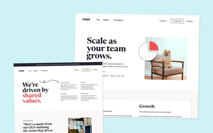 Adept - Startup Website Template - Packed with charming design flourishes, Adept injects life and a bit of fun into the seen-it-all SaaS template space. Built with software startups in mind, Adept is laden with the essential pages and features you’ll need to get started.