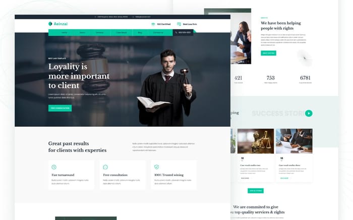 Aeinzai - Law Firm Website Template - Aeinzai is a fully-responsive website template to build your upcoming Lawfirm, Law chamber, or Law bar website. Aeinzai is a responsive modern Webflow template for Lawfirm websites with all essential CMS features.