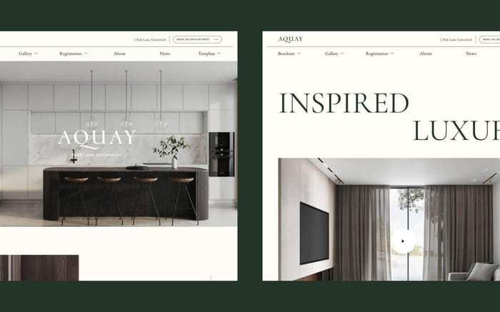 Aquay - Real Estate Website Template - Aquay is an aspirational property showcase for advertising luxury property, embodying the opulence and exclusivity of high-end real estate in a Webflow Template.