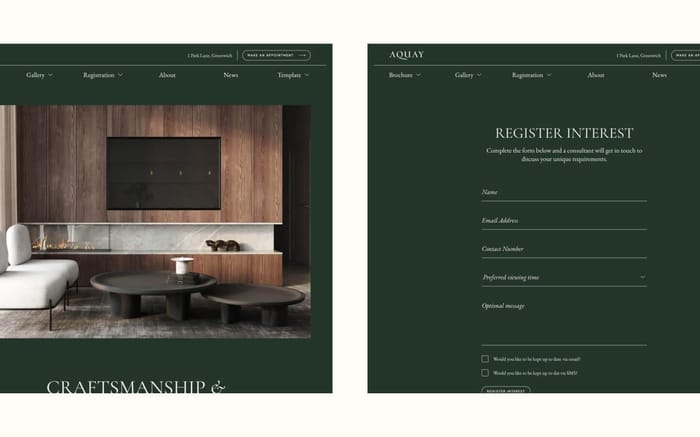 Aquay - Real Estate Website Template - Aquay is an aspirational property showcase for advertising luxury property, embodying the opulence and exclusivity of high-end real estate in a Webflow Template.