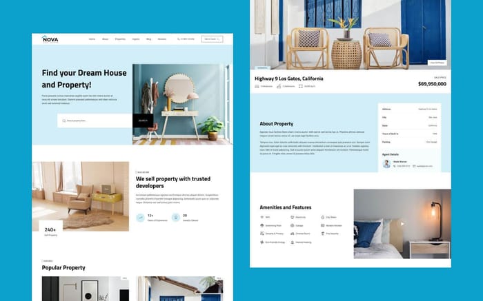 Nova Homes - Real Estate Website Template - Build powerful real estate websites with the Nova Webflow HTML website template. Modern design &amp; flowing best UI-UX are sure to create a real estate experience your clients will love. You can easily customize it to suit your business needs.
