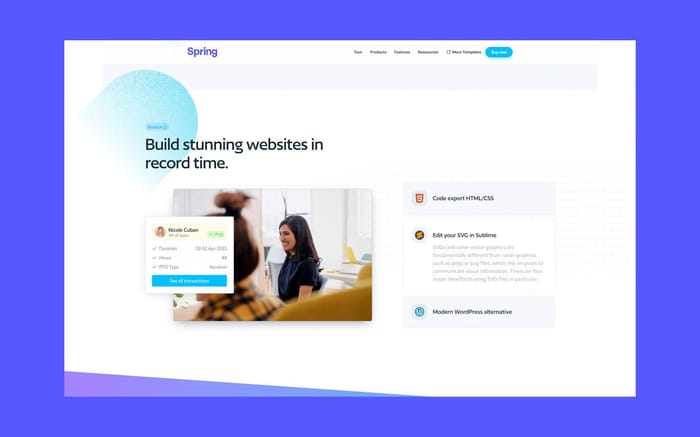 Spring - Consulting Website Template - Launch your landing page in style with Spring, a modern collection of crafted pages and modular components. A fresh and functional look with catchy gradient icons and background elements, suited to startups of all types.