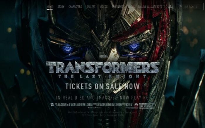 Transformersmovie website preview