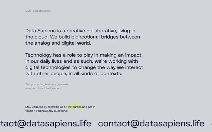 Data Sapiens – A creative collaborative, living in the cloud. website preview