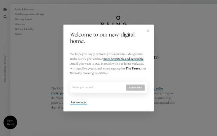 Onbeing website preview