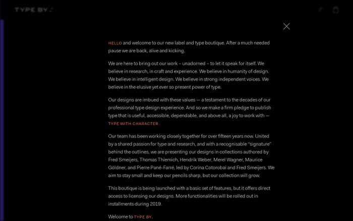 TYPE BY website preview