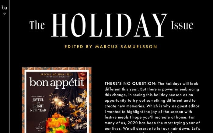 Bon Appétit - The Holiday Issue 2020 website preview