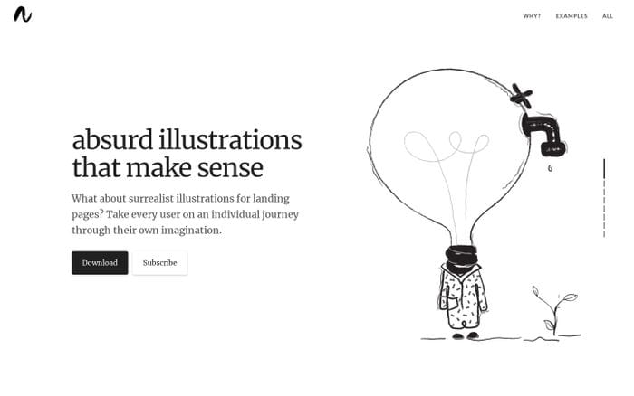 Absurd Design - Free Surrealist Illustrations and Vector Art website preview