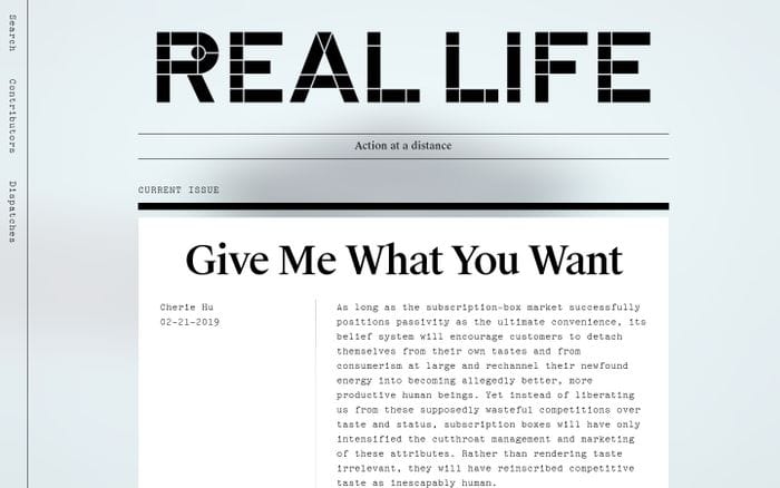 Real Life | Action at a distance website preview