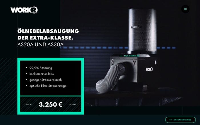 Ölnebelabsaugung der Extra-Klasse zu einem Top Preis - WORKr website preview