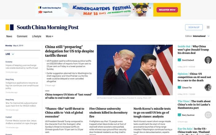 International Edition | South China Morning Post website preview