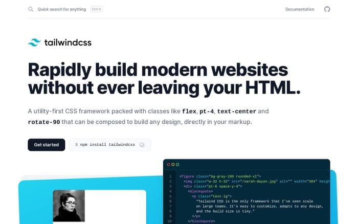 Tailwind CSS website preview
