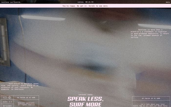 Reckless Surfboards website preview