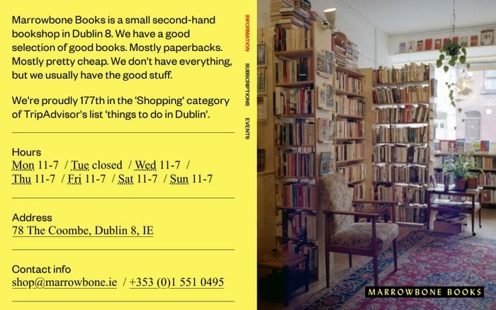 Second-hand fiction and nonfiction / Dublin / Marrowbone Books website preview