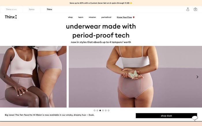 Thinx website preview