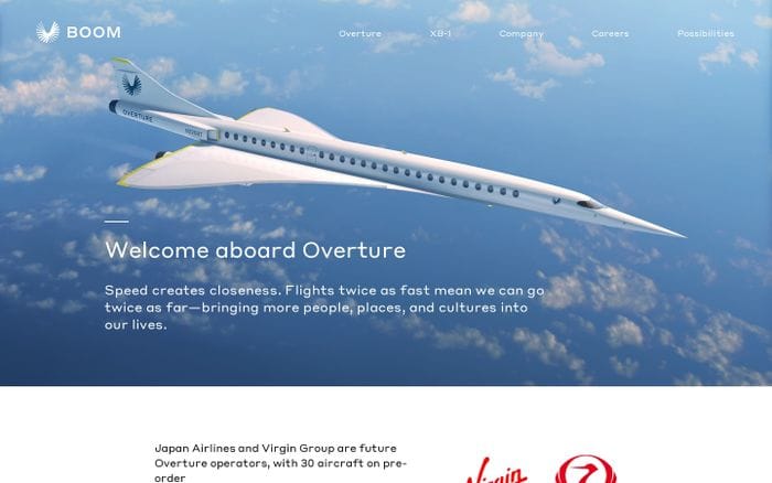 Boom - Supersonic Passenger Airplanes website preview
