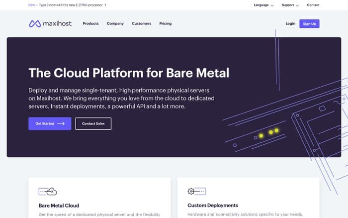 Bare Metal Cloud & Custom Deployments Provider | Maxihost website preview